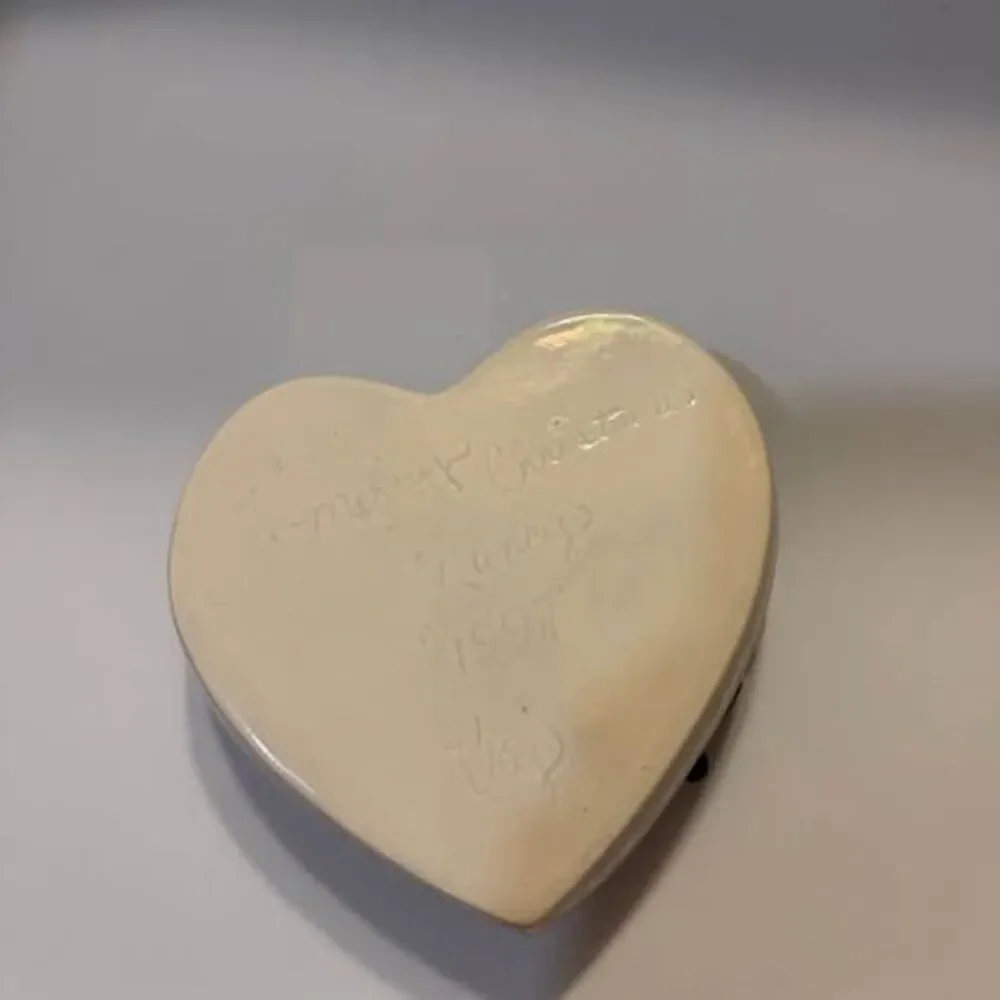 Vintage 1997 Hand-Painted Ceramic Heart Trinket Box - Iris Floral Design
